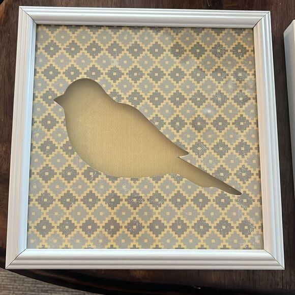 Bird Nature Yellow Grey Pattern 3D Set of Square White Picture Frames Artwork - Picture 5 of 12